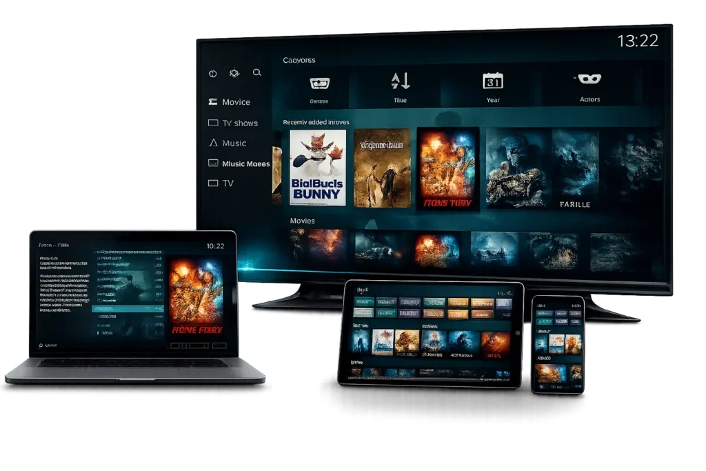 IPTV streaming on smart TV, laptop, tablet and smartphone with 4K channels